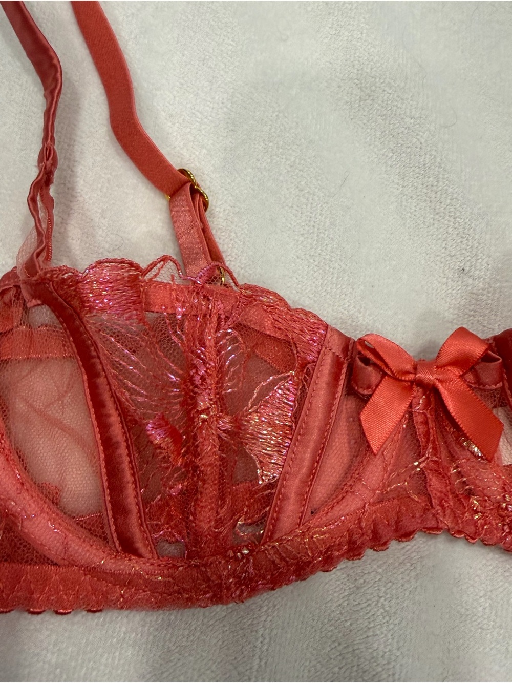 Agent Provocateur Lorna Pink Sheer Embroidered Plunge Underwire Bra 32B - Picture 9 of 14